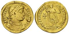 Valentinianus I AV Solidus, Antioch Valentinianus I (364-375 AD). AV Solidus (21 mm, 4.25 g), Antioch, 364-367 AD. Obv. D N VALENTINIANVS P F AVG, Draped, cuirassed and rosette-diademed bust to right.