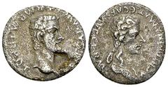 Caligula with Agrippina AR Denarius Gaius (Caligula) (37-41 AD), with Agrippina. AR Denarius (17-18 mm, 3.20 g), Lugdunum, c. 37-38. Obv. C CAESAR AVG GERM P M TR POT, Bare head to right. Rev. AGRIPPI