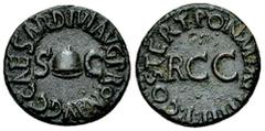 Caligula AE Quadrans Gaius (Caligula) (37-41 AD). AE Quadrans (18 mm, 3.23 g), Rome, 40-41 AD. Obv. C CAESAR DIVI AVG PRON AVG around S C and pileus. Rev. PON M TR P IIII P P COS TERT around RCC. RIC 
