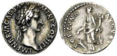 Nerva AR Denarius, Fortuna reverse Nerva (96-98 AD). AR Denarius (18 mm, 3.54 g), Rome, 96 AD. Obv. IMP NERVA CAES AVG P M TR P COS II P P, Laureate head to right. Rev. FORTVNA AVGVST, Fortuna standin