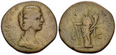 Didia Clara AE Sestertius, Hilaritas reverse Didius Iulianus (193 AD) for Didia Clara Augusta. AE Sestertius (30 mm, 16.33 g), Rome. Obv. DIDIA CLARA AVG, Draped bust to right. Rev. [HILAR T]EMPOR / S
