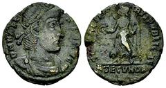Valens AE Nummus, R SECVNDA mintmark Valens (364-378 AD). AE Nummus (17 mm, 1.88 g), Rome, 367-375. Obv. D N VALENS P F AVG, Pearl-diademed, draped and cuirassed bust to right. Rev. SECVRITAS REI PVBL