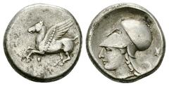 Corinth AR Stater, c. 375-300 Corinth, Corinthia. AR Stater (21 mm, 8.55 g), c. 375-300 BC. Obv. Pegasos flying left, Ϙ below. Rev. Head of Athena left, wearing laureate corinthian helmet; behind, ast