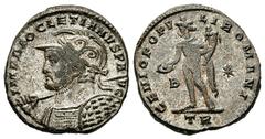 Diocletianus AE Follis, very rare bust type Diocletianus (284-305 AD). AE Follis (26-27 mm, 10.02 g), Treveri (Trier), c. 298/299 AD. Obv. IMP DIOCLETIANVS P AVG, Bust left, laureate, helmeted, cuiras