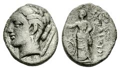 Pherai AR Hemidrachm, ex BCD Pherai, Thessaly. AR Hemidrachm (14-17 mm, 2.43 g), c. 302-286 BC. Obv. Head of Ennodia left, wearing laurel wreath, triple-pendant earring, and plain necklace; torch over