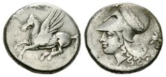 Corinth AR Stater, c. 375-300 BC Corinth, Corinthia. AR Stater (21 mm, 8.34 g), c. 330-300 BC. Obv. Pegasos flying left, Ϙ below. Rev. Head of Athena left, wearing laureate corinthian helmet; behind, 
