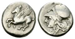 Corinth AR Stater, c. 375-300 BC Corinth, Corinthia. AR Stater (19-20 mm, 8.36 g), c. 375-300 BC. Obv. Pegasos flying left, Ϙ below. Rev. Head of Athena left, wearing laureate corinthian helmet; behin