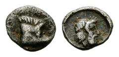 Euromos AR Hemiobol, c. 450-400 BC Euromos, Caria. AR Hemiobol (7 mm, 0.22 g), c. 450-400 BC. Obv. Forepart of boar right. Rev. Head of Zeus right. Klein KM 514. Rare. Nicely toned and good very fine.
