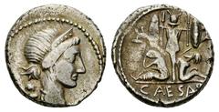 C. Iulius Caesar AR Denarius, trophy with captives C. Iulius Caesar. AR Denarius (17-18 mm, 4.07 g), late 46 - early 45 BC, military mint in Spain. Obv. Diademed head of Venus right, wearing necklace;