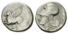 Corinth AR Stater, c. 375-300 BC Corinth, Corinthia. AR Stater (20-21 mm, 8.44 g), c. 375-300 BC. Obv. Pegasos flying left, Ϙ below. Rev. Head of Athena left, wearing laureate corinthian helmet; behin