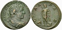 Caracalla 2 Assaria, Artemis reverse, Patrae Caracalla (197-217 AD). AE 2 Assaria (23 mm, 8.70 g), Patrae, Peloponnesos. 214-215 AD. Obv. M AVR ANTONINVS PIVS AVG GERM, laureate, draped and cuirassed 