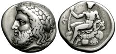 Megalopolis Stater, 363-362 BC Megalopolis, Peloponnesos. AR Stater (23-24 mm, 11.77 g), summer 363 - spring 362 BC. Obv. Laureate head of Zeus Lykaios left. Rev. Youthful Pan, nude, his head facing, 