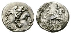 Alexander III AR Drachm, Sardes mint Kings of Macedon. Alexander III (336-323 BC). AR Drachm (17 mm, 4.29 g), Sardes, c. 323-319 BC. Obv. Head of Herakles right, wearing lion's skin. Rev. Zeus Aëtopho