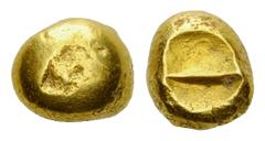 Celtic Gaul, Senones AV 1/4 Stater, 2nd-1st Century BC Celtic Gaul. Senones (region of Sens). AV 1/4 stater (7-8 mm, 1.80 g), 2nd-1st century BC ("quart de statère globulaire"). Obv. Bar. Rev. Blank. 