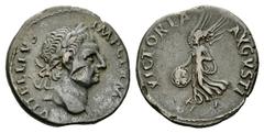 Vitellius AR Denarius, Victory reverse Vitellius (69 AD). AR Denarius (18 mm, 3.36 g), Lugdunum (Lyon). Obv. A VITELLIVS IMP GERMAN, laureate head right. Rev. VICTORIA AVGVSTI, Victory flying left, ho