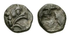 Phokaia AR Tetartemorion, late 6th Century BC Phokaia, Ionia. AR Tetartemorion (5 mm, 0.25 g), late 6th Century BC. Obv. Head of griffin right. Rev. Quadripartite incuse. Klein KM 451; SNG Kayhan -. D