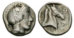 Pharsalos AR Hemidrachm Pharsalos, Thessaly. AR Hemidrachm (14 mm, 2.78 g), mid-late 5th Century BC. Obv. Helmeted head of Athena right. Rev. Φ-A-R around horse head right. BCD Thessaly 178 (same reve