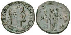 Maximinus I Thrax Sestertius, Fides reverse Maximinus I Thrax (235-238 AD). AE Sestertius (29 mm, 18.05 g), Roma (Rome), c. 236-238 AD. Obv. MAXIMINVS PIVS AVG GERM, Laureate, draped and cuirassed bus