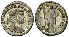 Galerius Follis, Carthage mint Galerius as Caesar (293-305 AD). AE Follis (9.2 g), Carthago, c. 297/298 AD. Obv. MAXIMIANVS NOB CAES, Laureate head right. Rev. FELIX ADVENT AVGG NN, Africa standing fa