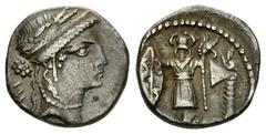 Iulius Caesar AR Denarius, 48 BC Iulius Caesar (49-44 BC). AR Denarius (18 mm, 3.86 g), miliary mint. Obv. Head of Venus right, wearing oak wreath and diadem, LII behind. Rev. CAESAR below trophy of G