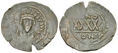 Phocas Follis, overstruck on Mauricius Tiberius Phocas (602-610 AD). AE Follis (36-40 mm, 11.88 g), Constantinopolis. Obv. d m FOCA PERP AVG, crowned bust facing, holding mappa and cross. Rev. Large X