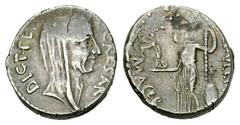 Iulius Caesar, AR Denarius, 44 BC Iulius Caesar (+44 BC).�AR Denarius (16 mm, 4.05 g), Roma (Rome), 44 BC. Obv. CAESAR DICT PERPETVO, veiled and wreathed head of Caesar right. Rev. P·SEPVLLIVS MACER V