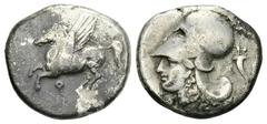 Corinth AR Stater, c. 300 BC Corinth, Corinthia. AR Stater (20-22 mm, 8.35 g), c. 300 BC. Obv. Pegasos flying left, Ϙ below. Rev. Head of Athena left, wearing corinthian helmet; behind, cornucopiae. R