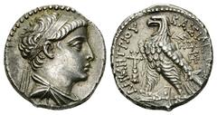 Demetrios II AR Didrachm Seleucid Kings. Demetrios II Nikator, 1st reign (145-140 BC). AR Didrachm (21 mm, 6.99 g), Tyre, 144 BC. Obv. Diademed and draped bust right. Rev. ΔHMHTPIOY BAΣIΛEΩΣ, Eagle le