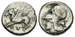 Corinth AR Stater, c. 300 BC Corinth, Corinthia. AR Stater (20 mm, 8.47 g), c. 300 BC. Obv. Pegasos flying left, Ϙ below. Rev. Head of Athena left, wearing corinthian helmet; behind, bucranium. Ravel 