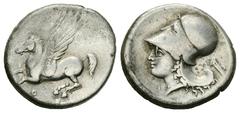 Corinth AR Stater, c. 300 BC Corinth, Corinthia. AR Stater (21-23 mm, 8.32 g), c. 300 BC. Obv. Pegasos flying left, Ϙ below. Rev. Head of Athena left, wearing corinthian helmet; behind, bow and quiver