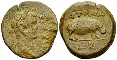 Claudius AE Diobol, Alexandria Claudius (41-54 AD). AE Diobol (20 mm, 4.69 g), Alexandria, Egypt, 41-42 AD. Obv. TIB KΛAY KAI CЄBAC ΓЄPMA, laureate head right. Rev. AYTOKPA, hippopotamus to right. RPC