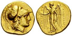 Alexander the Great AV Stater, Babylon Kings of Macedon. Alexander III "the Great" (336-323 BC). AV Stater (19 mm, 8.47 g), c. 317-311 BC, Babylon. Obv. Head of Athena wearing Corinthian helmet to rig