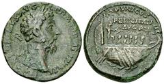 Marcus Aurelius AE As, Galley reverse Marcus Aurelius (161-180 AD). AE As (25 mm, 9.91 g), Roma (Rome), 176-177 AD. Obv. M ANTONINVS AVG GERM SARM TR P XXXI, laureate head right. Rev. IMP VIII COS III