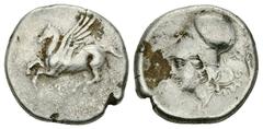 Corinth AR Stater, c. 300 BC Corinth, Corinthia. AR Stater (20 mm, 8.35 g), c. 300 BC. Obv. Pegasos flying left, Ϙ below. Rev. Head of Athena left, wearing corinthian helmet; behind, Athena Nikephora 