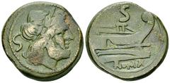 Anonymous AE Semis, after 211 BC Anonymous. AE Semis (23 mm, 19.40 g), Roma (Rome), after 211 BC. Obv. Laureate head of Saturn right behind, S. Rev. Prow right; above, S; below, ROMA. Crawford 56/3. V