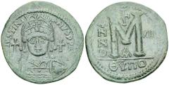 Iustinianus I AE Follis, Theoupolis Iustinianus (527-565 AD). AE Follis (40 mm, 22.33 g), Theoupolis (Antiochia), RY 13 = 539-540 AD. Obv. D N IVSTINIANVS PP AVG, helmeted and cuirassed bust facing ho