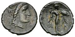 Argos AR Diobol, ex BCD Argos, Argolis. AR Diobol (12-13 mm, 1.43 g), c. 270s/260s BC. Obv. Head of Hera right, wearing stephane. Rev. The Palladion to right (a helmeted and draped statuette of Athena