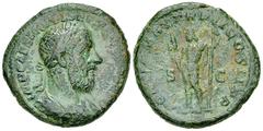 Macrinus AE As, Jupiter reverse Macrinus (217-218 AD). AE As (25 mm, 10.79 g). Rome. Obv. IMP CAES M OPEL SEV MACRINVS AVG, Laureate and cuirassed bust right. Rev: PONTIF MAX TR P II COS II PP / S - C
