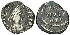 Iustinianus I AR 1/2 Siliqua, Carthage Iustinianus (527-565 AD). AR 1/2-Siliqua (14-15 mm, 1.08 g), Carthage, 534-565 AD. Obv. D N IVSTINI-ANVS PP AI, pearl-diademed and draped bust right. Rev. VOT / 