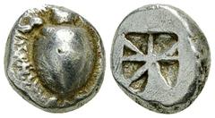 Aegina AR Hemidrachm, c. 510-480 BC Aegina , Island off Attica. AR Hemidrachm (12 mm, 3.19 g), c. 510-480 BC. Obv. Sea-turtle with line of pellets down the back of its shell. Rev. Windmill pattern wit