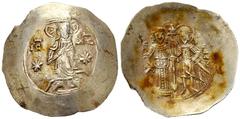 Manuel I Comnenus EL Aspron Trachy Manuel I Comnenus (1143-1180). EL Aspron Trachy (31 mm, 3.75 g), Constantinopolis (Istanbul). Obv. IC - XC, Christ Pantokrator standing facing on dais; two stars fla