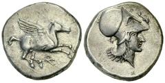 Corinth AR Stater, c. 405-345 BC Corinth , Corinthia. AR Stater (21 mm, 8.54 g), circa 405-345 BC. Obv. Ϙ Pegasus flying right with straight wings. Rev. Head of Athena to right, wearing Corinthian hel