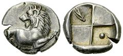 Chersonesos Hemidrachm, c. 350-330 BC Chersonesos , Thrace. AR Hemidrachm (14 mm, 2.47 g), c. 350-330 BC. Obv. Forepart of lion right, looking back, right foreleg raised. Rev. Quadripartite incuse, pe