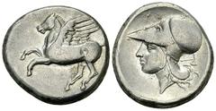 Corinth AR Stater, c. 308-306 BC Corinthia, Corinth. AR Stater (20 mm, 7.80 g), c. 308-306 BC. Obv. Pegasos flying left. Rev. Helmeted head of Athena left; axe behind. Pegasi I p. 277, 494; Ravel 1119