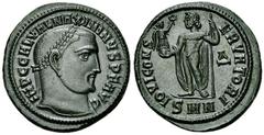 Maximinus II Daia AE Nummus, Nicomedia Maximinus II Daia (310-313 AD). AE Nummus (23 mm, 6.24 g), Nicomedia, 311. Obv. IMP C VAL MAXIMINVS P F AVG, laureate head to right. Rev. IOVI CONSERVATORI / Δ /