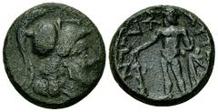 Aitolian League AE Hemiobol, c. 205-150 BC Aitolia, Aitolian League. AE Hemiobol (16-17 mm, 4.86 g), c. 205-150 BC. Obv. Athena wearing Corinthian helmet right. Rev. AITΩΛΩN, Herakles, naked, standing