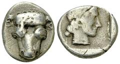 Phokis AR Triobol, c. 449-447 BC Phokis, Federal Coinage. AR Triobol (13-15 mm, 2.94 g), c. 449-447 BC. Obv. Head of bull facing. Rev. Φ-O-K-I, Head of Artemis right within incuse square. BCD 243. Abo