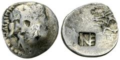 Elis (under the Achaean League) AR Hemidrachm with Nerva countermark, unique? Elis, under the Achaean League. AR Hemidrachm (16 mm, 1.83 g), c. 40s-30s BC. Obv. Laureate head of Zeus right, KAΛΛIΠΠ be