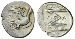 Sicyon Triobol, ex BCD Sicyon, Sicyonia. AR Triobol (15 mm, 2.28 g), c. 90s-60s BC. Obv. Dove flying right, T above tail. Rev. Large Σ, OΛYMΠIAΔAΣ around. BMC 198. Good very fine. From the Diakofto Ho