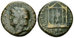 Nero AE19, Corinth Nero (54-68 AD). Æ19 (6.47 g). Corinthia, Corinth. P. Ventidius Fronto, duovir, struck 67/8 AD. Obv. NERO CEASAR, Laureate head left. Rev. P VE FRONTONE IIVIR / COR, Nero standing l